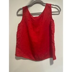 VTG Silx 100% Silk Tank Top Sz:M Coquette Rose Floral Jacquard Red Sleeveless